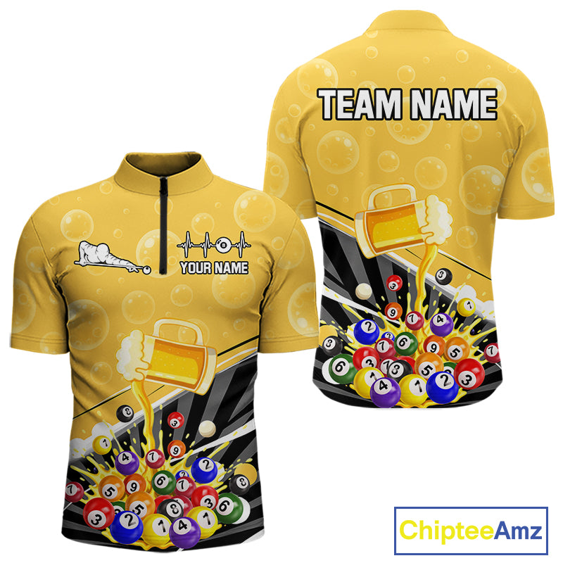 Funny Beer And Pool Balls Billiard Team Shirt For Men Custom Billiard Polo & 1/4 Zip Attire NYN2477