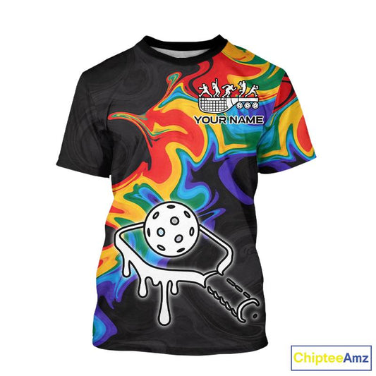 Colorful Splash Men Pickleball Ball & Paddle T-Shirt Personalized Pickleball Team Jerseys NYN2489