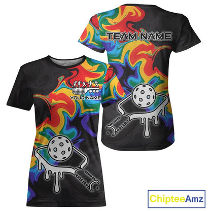 Colorful Splash Women Pickleball Ball & Paddle T-Shirt Personalized Pickleball Team Jerseys NYN2489
