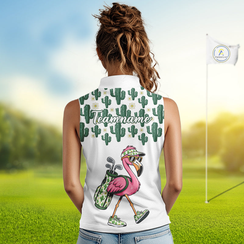 Personalized Green Cactus Flower Pattern Womens Golf Sleeveless Polo Shirts Custom Funny Flaming Golf Shirt NYN2837