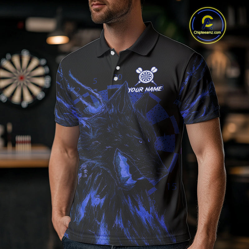 Custom Black-Blue Wolf Grunge Dart Jersey For Men Horror Grunge Dart Team Jerseys NYN1403