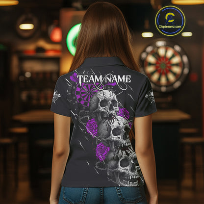 Custom Purple Roses Blood Dripping Skull Dartboard Women Darts Polo Shirt  Dart Jerseys NYN1928