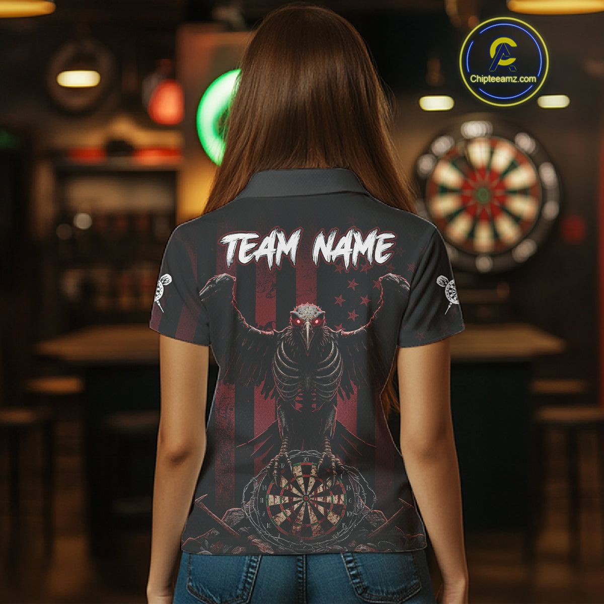 Red Gothic Eagle Skull Dartboard Custom Women Darts Quarter-Zip Shirt Grunge US Flag Dart Jerseys NYN1943