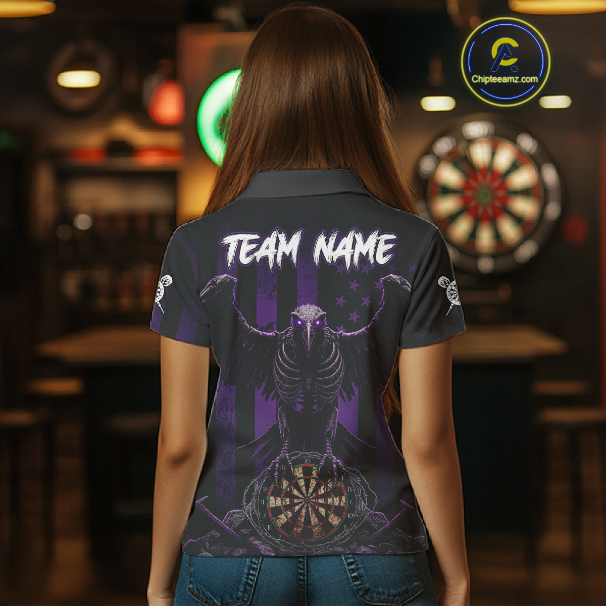 Purple Gothic Eagle Skull Dartboard Custom Women Darts Quarter-Zip Shirt Grunge US Flag Dart Jerseys NYN1945