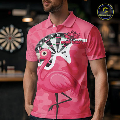 Custom Pink Flamingo Camouflage Dartboard Men Darts Polo League Shirts Funny Dart Jerseys NYN2206