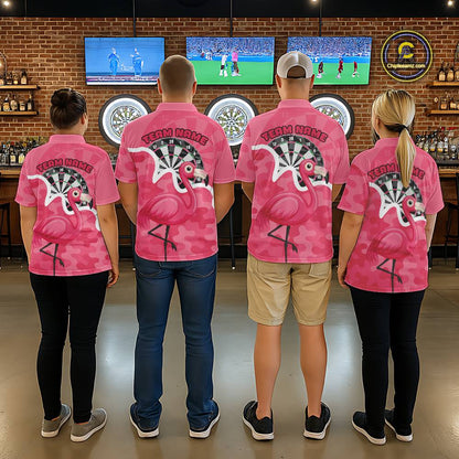 Custom Pink Flamingo Camouflage Dartboard Men Darts Quarter-Zip League Shirts Funny Dart Jerseys NYN2206