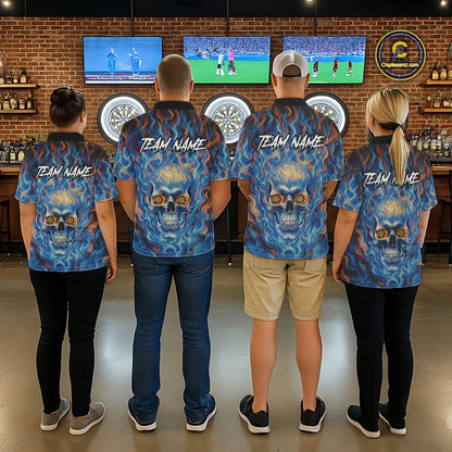 Custom Blue Fire Flaming Skull Dartboard Women Darts Polo League Shirts Outfits Dart Jerseys NYN2207