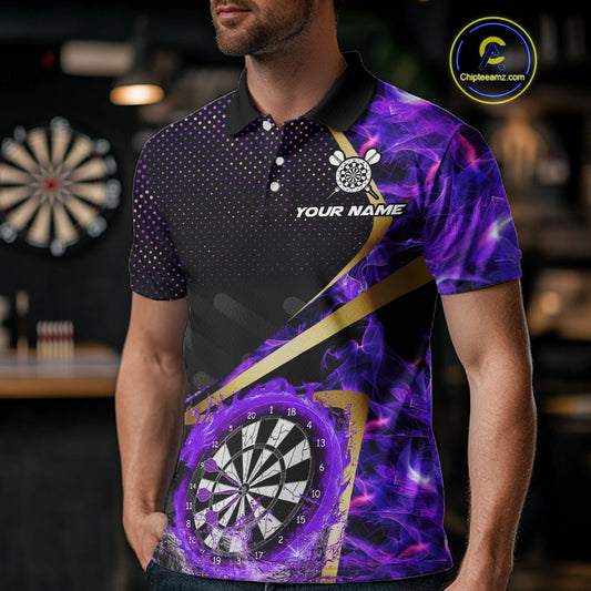 Custom Purple Flames Dragon Dartboard Halftone Dart Men Polo Jerseys Gold Dart Team Shirt NYN1691