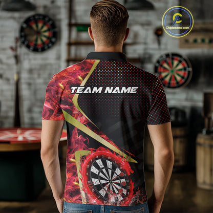 Custom Red Flames Dragon Dartboard Halftone Dart Men Polo Jerseys Gold Dart Team Shirt NYN1692