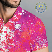 Load image into Gallery viewer, Funny Mens Golf Polo Shirt Custom Winner Flamingo Pink Splatter Golf Clothing Shirts, Golf Gifts NYN2875