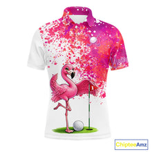 Load image into Gallery viewer, Funny Mens Golf Polo Shirt Custom Winner Flamingo Pink Splatter Golf Clothing Shirts, Golf Gifts NYN2875