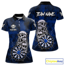 Load image into Gallery viewer, Custom Blue Grunge Barbed Wire Grey Skull Dartboard Men Darts Polo Shirt Dart Jerseys NYN1978