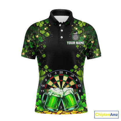 Cheer Beer & Play Dartboard Shamrock Men Darts Polo Shirt Custom St Patrick's Day Darts Jersey NYN2534