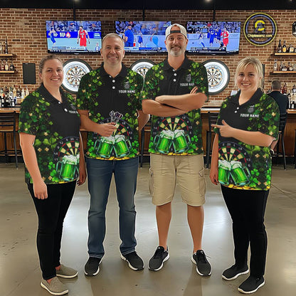 Cheer Beer & Play Dartboard Shamrock Women Darts Polo Shirt Custom St Patrick's Day Darts Jersey NYN2534