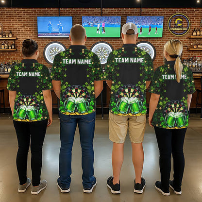 Cheer Beer & Play Dartboard Shamrock Women Darts Polo Shirt Custom St Patrick's Day Darts Jersey NYN2534