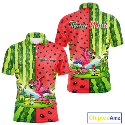 Flamingo Watermelon Polo Shirt Mens Golf Polo Shirts Custom Tropical Pattern Flamingo Golf Shirts NYN2878