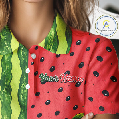 Flamingo Watermelon Polo Shirt Womens Golf Polo Shirts Custom Tropical Pattern Flamingo Golf Shirts NYN2878