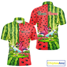 Load image into Gallery viewer, Flamingo Watermelon Polo Shirt Mens Golf Polo Shirts Custom Tropical Pattern Flamingo Golf Shirts NYN2878