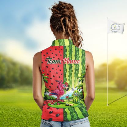 Flamingo Watermelon Sleeveless Polo Shirt Womens Golf Polo Shirts Custom Tropical Flamingo Golf Shirts NYN2878