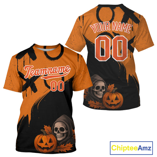 Custom Skeleton Pumpkin Baseball Halloween T-Shirt For Men Outfits Skull Baseball Shirts NYN1469