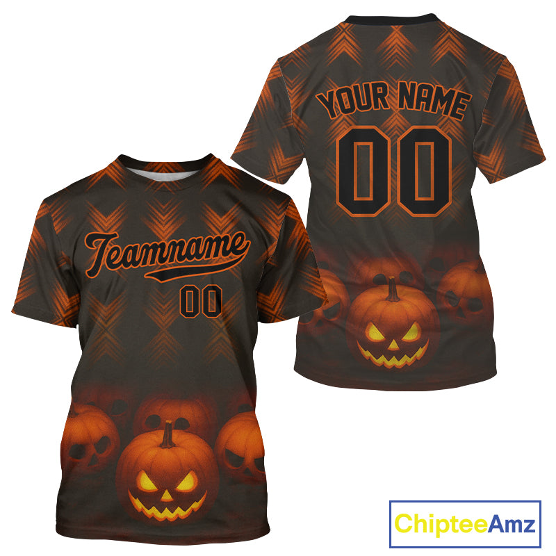 Custom Orange Halloween Pumpkin Baseball T-Shirt For Men Baseball Tournament Shirts NYN1464