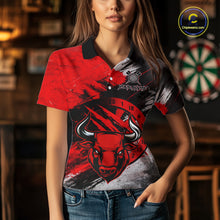 Load image into Gallery viewer, Custom Red Grunge Funny Bull Darts Polo &amp; 1/4 Zip Shirt For Women Bull Darts Team Jerseys NYN2890