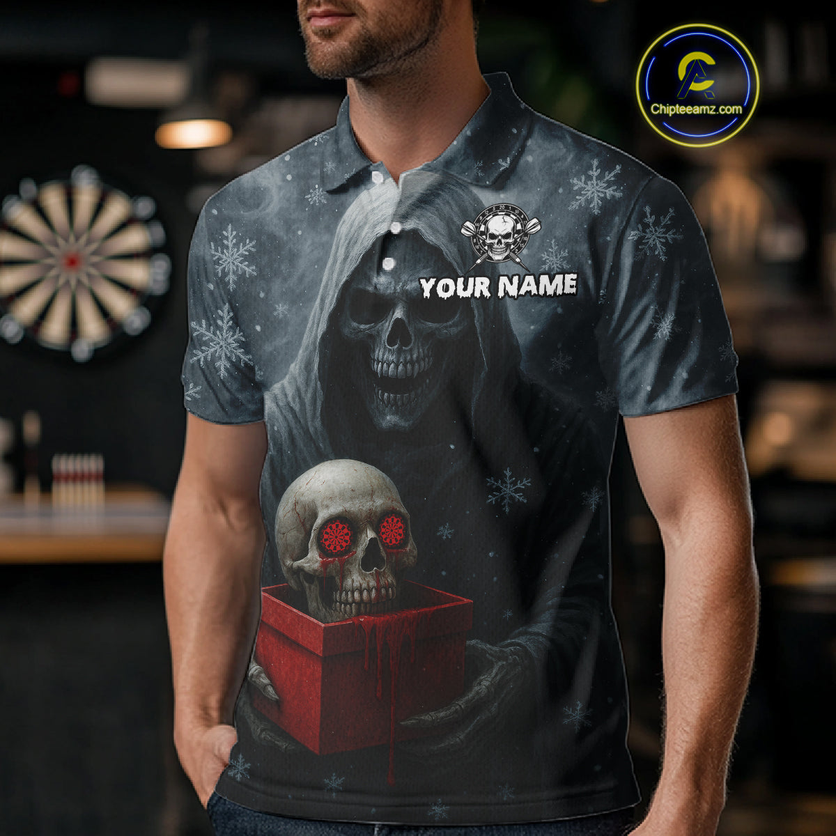 Custom Red Dripping Grim Reaper Creepy Christmas Dart Polo Shirt For Men Xmas Dart Jersey NYN1476
