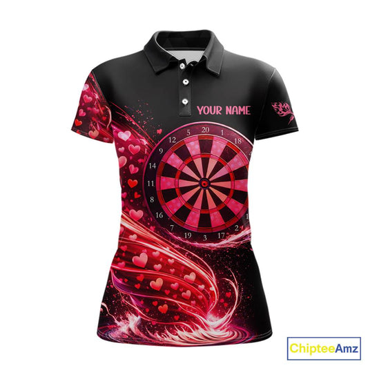 Funny Pink Hearts Tornado Dartboard Women Darts Valentine Shirt Custom Dart Polo Couple Gifts NYN2536