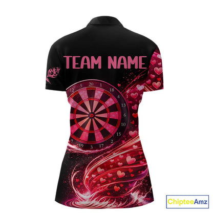 Funny Pink Hearts Tornado Dartboard Women Darts Valentine Shirt Custom Dart 1/4-Zip Couple Gifts NYN2536