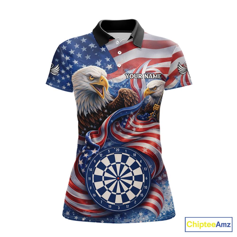 American Flag Eagle Freedom Dartboard Dart Polo Shirt Custom Patriotic Women Dart Team Jerseys NYN2541