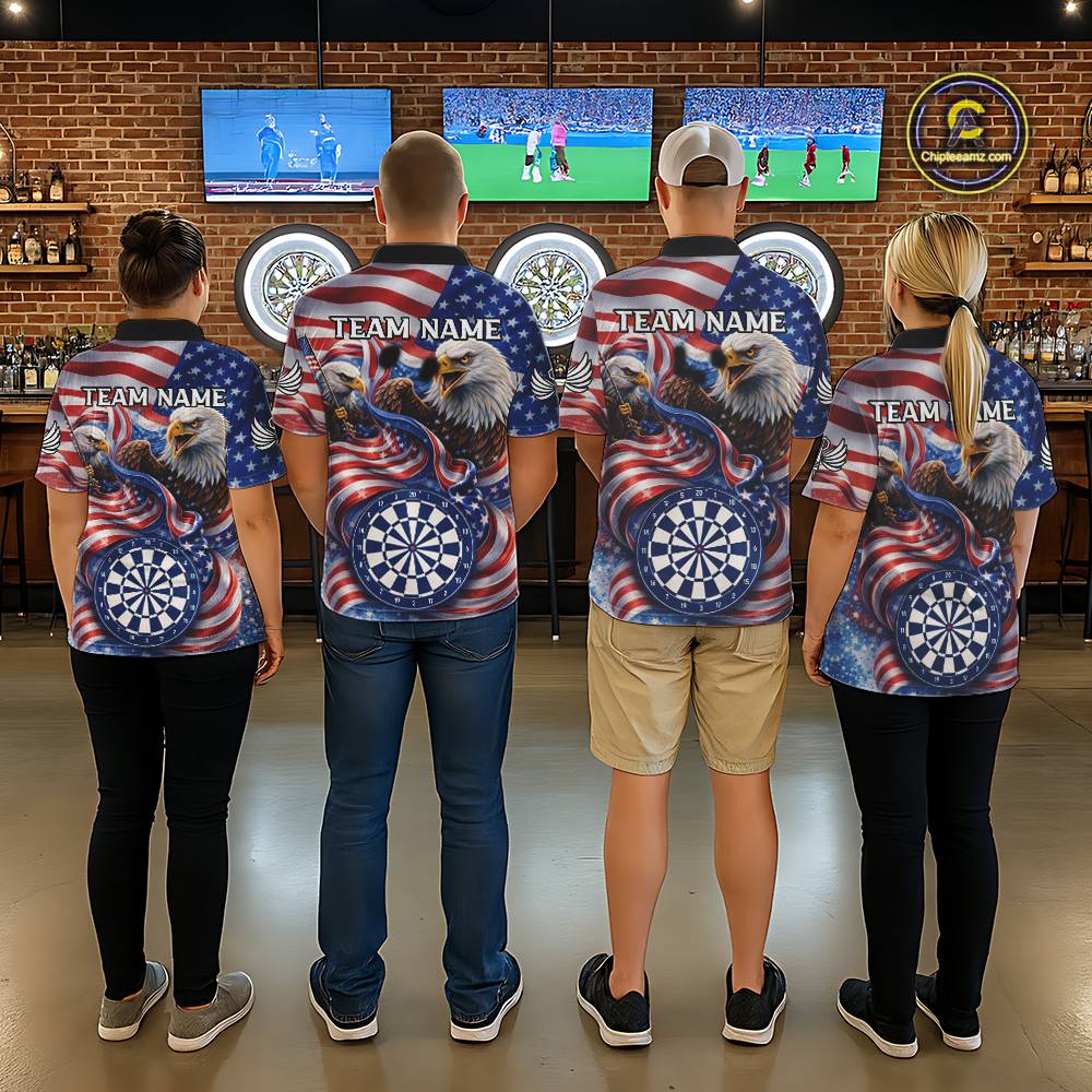 American Flag Eagle Freedom Dartboard Dart Polo Shirt Custom Patriotic Men Dart Team Jerseys NYN2541