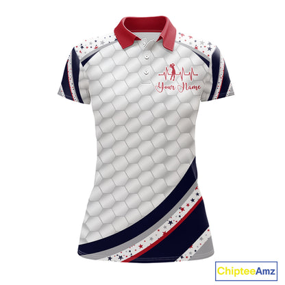 Red, White And Blue Star US Flag Golf Polos Shirts For Women Custom Patriotic Mens Golf Attire NYN2914