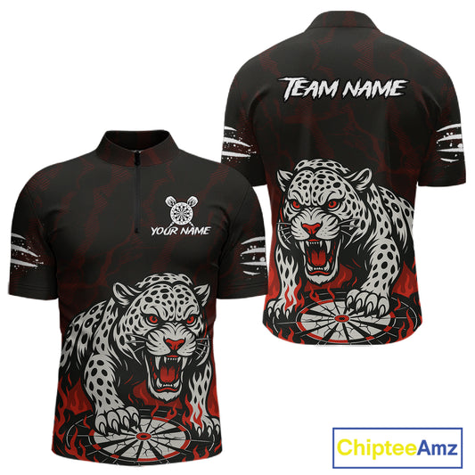 Custom Black And Red Panther Horror Dartboard Dart 1/4-Zip Shirt For Men Dart Team Jersey NYN1499