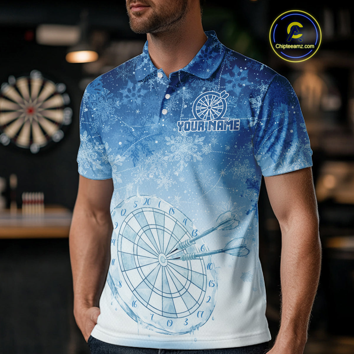 White & Blue Snowflakes Ice Dartboard Custom Polo Dart Shirt For Men Xmas Dart Jerseys NYN2024