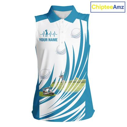 Women White And Blue Golf Shirts Sleeveless Golf Clothing Custom White Polo Golf Shirts, Gifts For The Golfer NYN2933