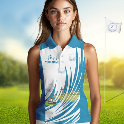 Women White And Blue Golf Shirts Sleeveless Golf Clothing Custom White Polo Golf Shirts, Gifts For The Golfer NYN2933