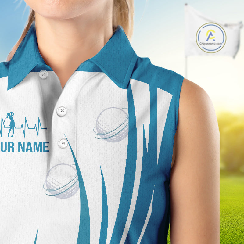 Women White And Blue Golf Shirts Sleeveless Golf Clothing Custom White Polo Golf Shirts, Gifts For The Golfer NYN2933