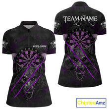 Load image into Gallery viewer, Purple Blood Scratch Wolf Women Darts Quarter-Zip Shirt Custom Name &amp; Team Skull Dart League Shirt NYN2055