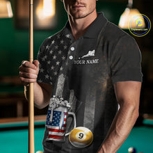 Load image into Gallery viewer, Grunge US Flag Beer Pool 8 Ball &amp; 9 Ball Men Billiard Shirt Custom Patriotic Billiard Team Attire NYN2560