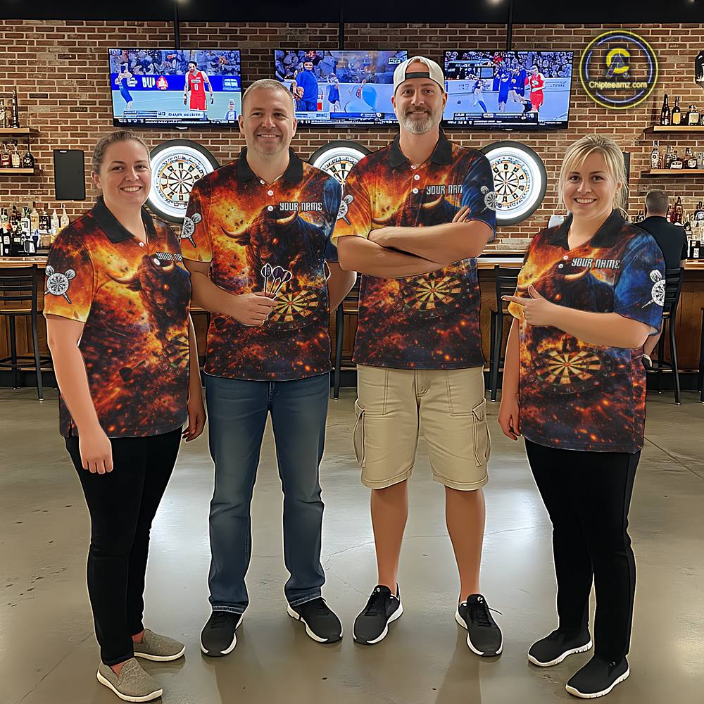 Colorful Splatter Funny Bull Cracked Dartboard Men Dart Quarter-Zip Shirts Custom Dart Team Jerseys NYN2730