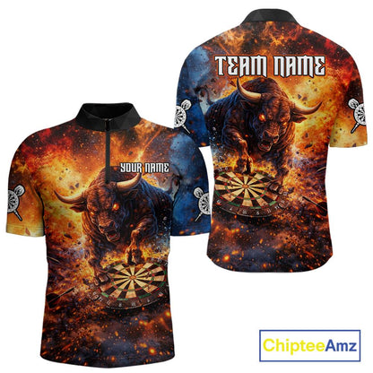 Colorful Splatter Funny Bull Cracked Dartboard Men Dart Quarter-Zip Shirts Custom Dart Team Jerseys NYN2730