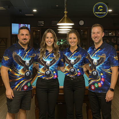 Thunder Lightning Blue Horror Eagle 8 Ball Pool Billiard Shirt For Women Custom Billiard Team Jersey NYN2939