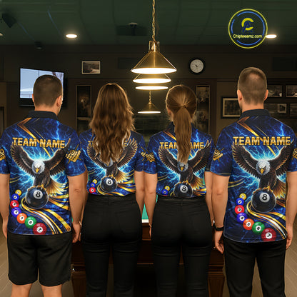 Thunder Lightning Blue Horror Eagle 8 Ball Pool Billiard Shirt For Women Custom Billiard Team Jersey NYN2939