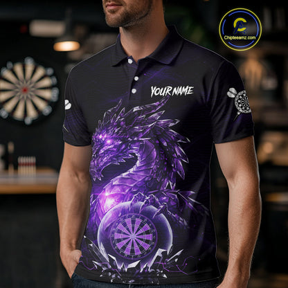 Purple Dartboard Lightning Dragon Stone Custom Mens Polo Dart Shirt Dart Team Jerseys NYN1778