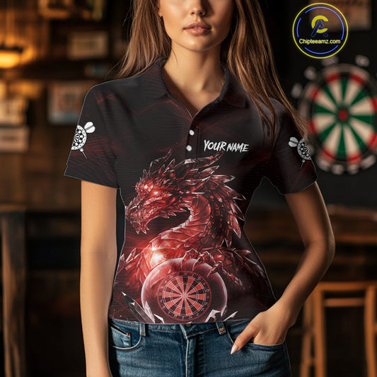 Red Dartboard Lightning Dragon Stone Custom Mens Polo Dart Shirt Dart Team Jerseys NYN1780