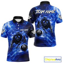 Load image into Gallery viewer, Thunder Lightning Blue Funny Bull 8 Ball Pool Men Billiard Shirt Custom Billiard Team Attire NYN2732