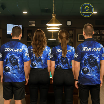 Thunder Lightning Blue Funny Bull 8 Ball Pool Women Billiard Shirt Custom Billiard Team Attire NYN2732