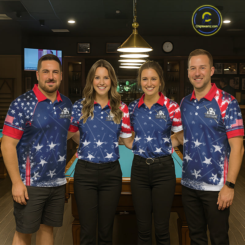 Blue Red Grunge US Flag 8 Ball Pool Men Billiard Ball Cue Shirt Custom Patriotic Billiard Team Attire NYN2734