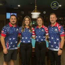 Load image into Gallery viewer, Blue Red Grunge US Flag 8 Ball Pool Women  Billiard Ball Cue Shirt Custom Patriotic Billiard Team Attire NYN2734