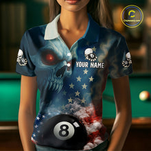 Load image into Gallery viewer, American Flag Skull Smoke 8 Ball Billiard 3D Shirt For Women Personalized Pool Billiard Team Attire NYN2745